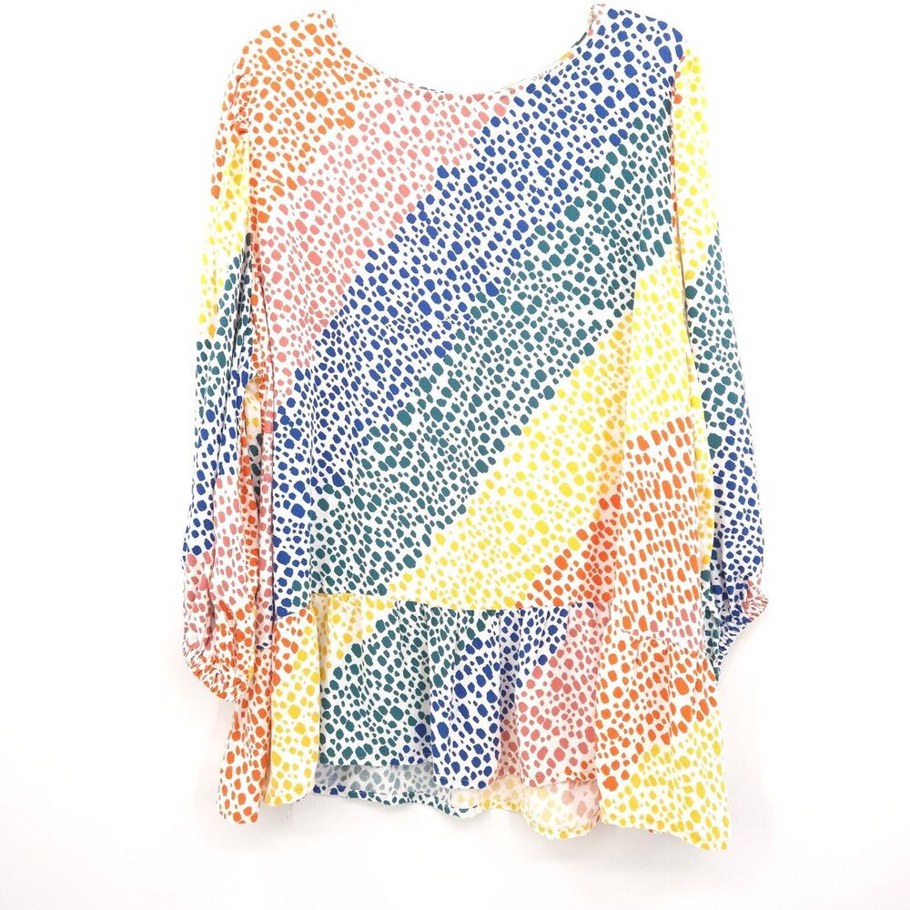 Eloquii Elements‎ rainbow dot tunic top Plus Size 18 3/4 puff sleeves boho